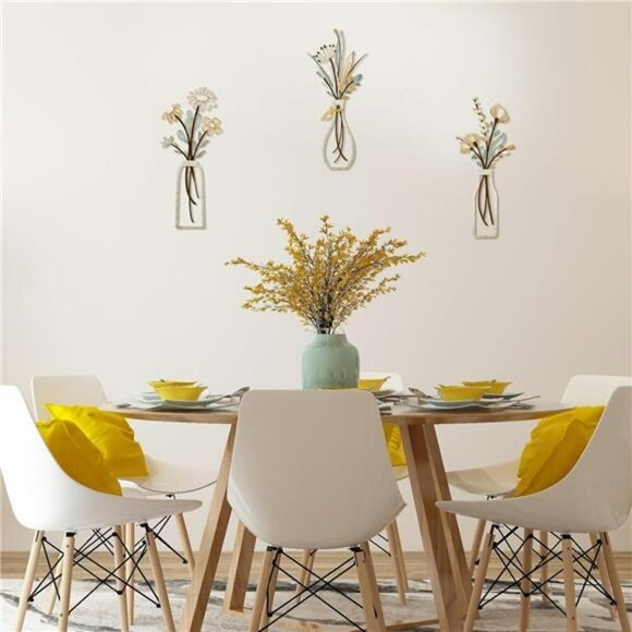 Metal Flower Wall Art Set Rustic Farmhouse Decor for Living Room Bedroom Bathroo - Picture 3 of 7